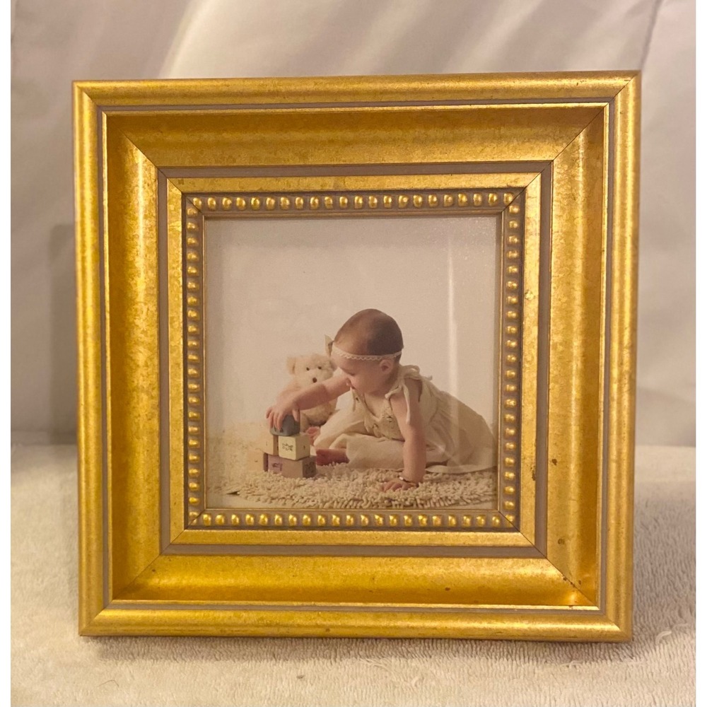 Vintage Mexican Gilt Wood Picture Frame Gold Leaf Beaded Square 8.75in Mexico